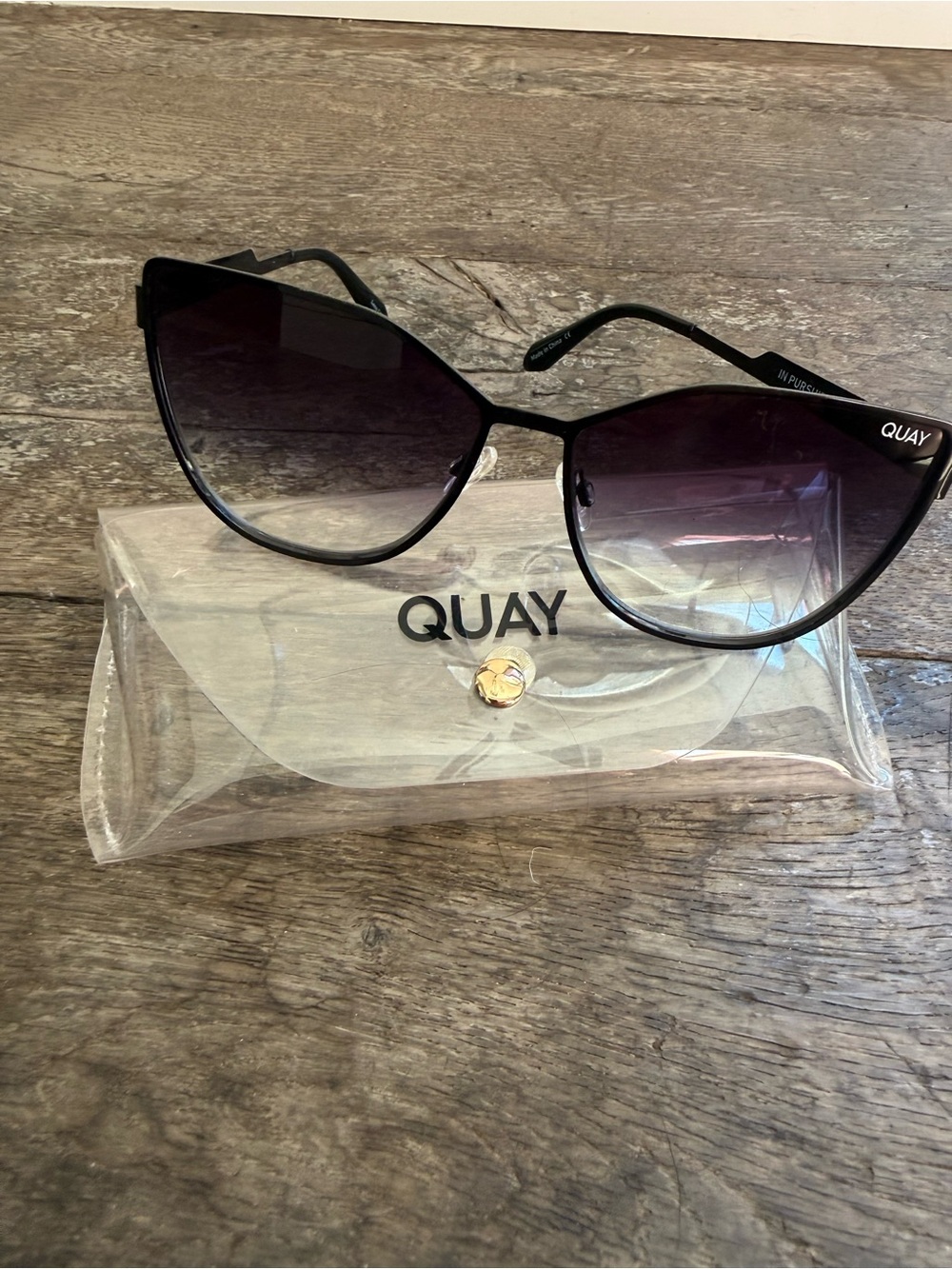 Quay Australia “In Pursuit” Black Cat-Eye Sunglasses with Gradient Lenses